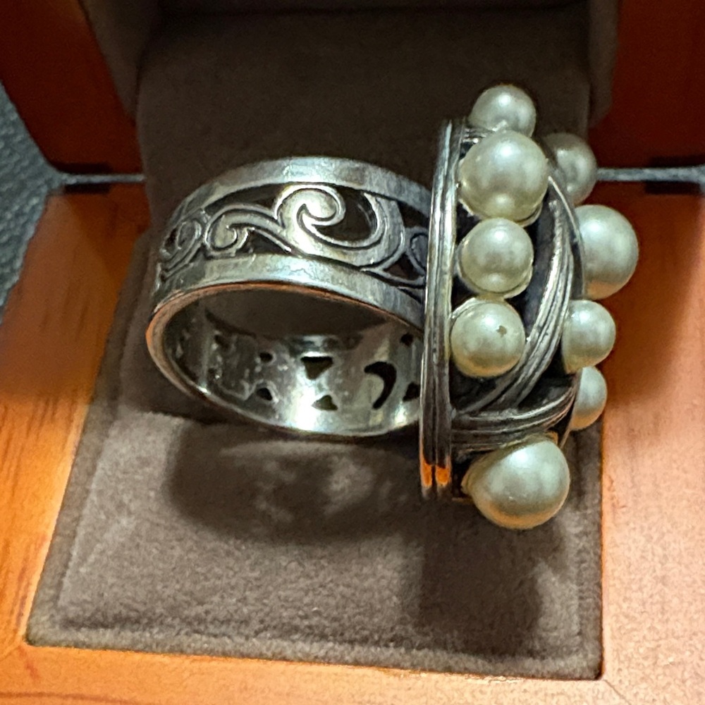 Brighton Cluster Cream Faux Pearls Domed Cocktail Ring Silver tone Sz 7 - Picture 2 of 5
